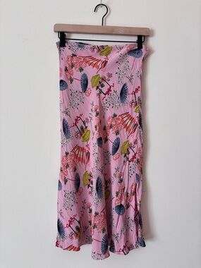 Vintage Pink Floral Print Midi Skirt